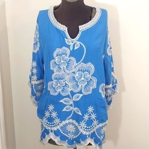 Solitaire M Blue Ivory Embroidery Embroidered